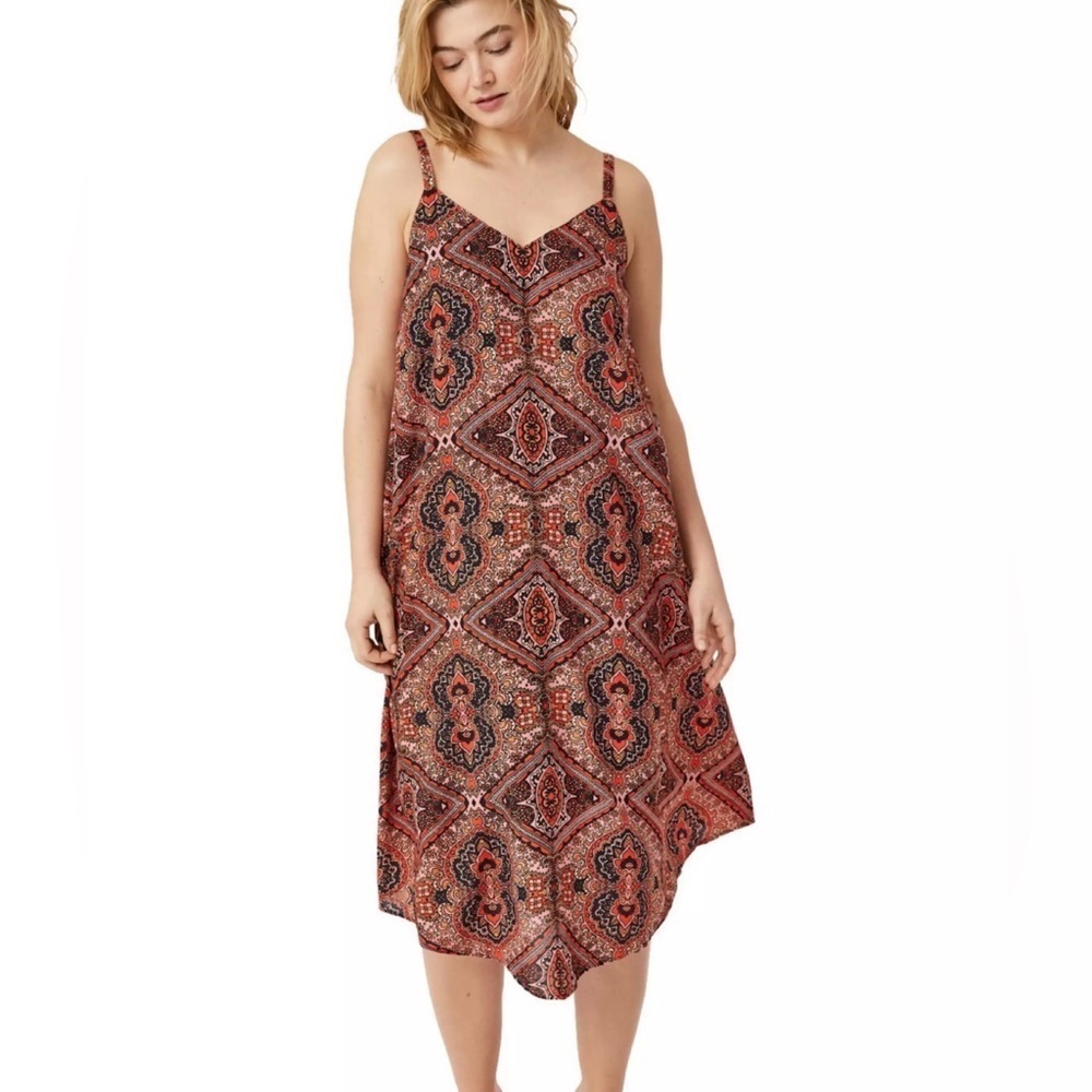 Ellos Bali Point Hem Orange Pink Dress Midi Sundress 22/24
